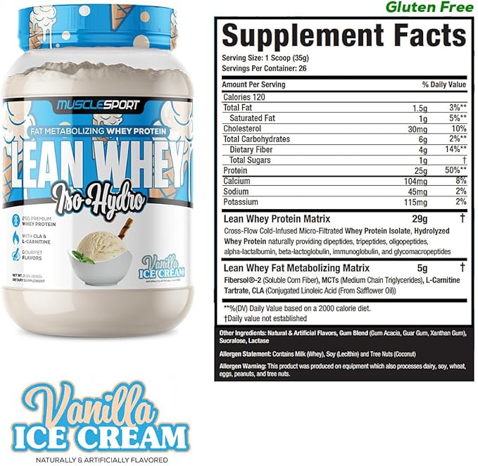 Musclesport Lean Whey Revolution??Protein Powder - Whey Protein Isolate - Low Calorie, Low Carb, Low Fat, Incredible Flavors - 25g Protein per Scoop (2LB, Vanilla)