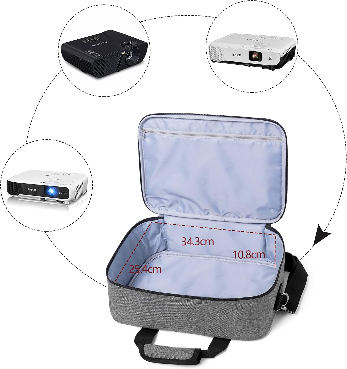 Medium(13.75 10.5 4.5 Inches), LUXJA Projector Case, Projector Bag with Accessories Storage Pockets (Compatible