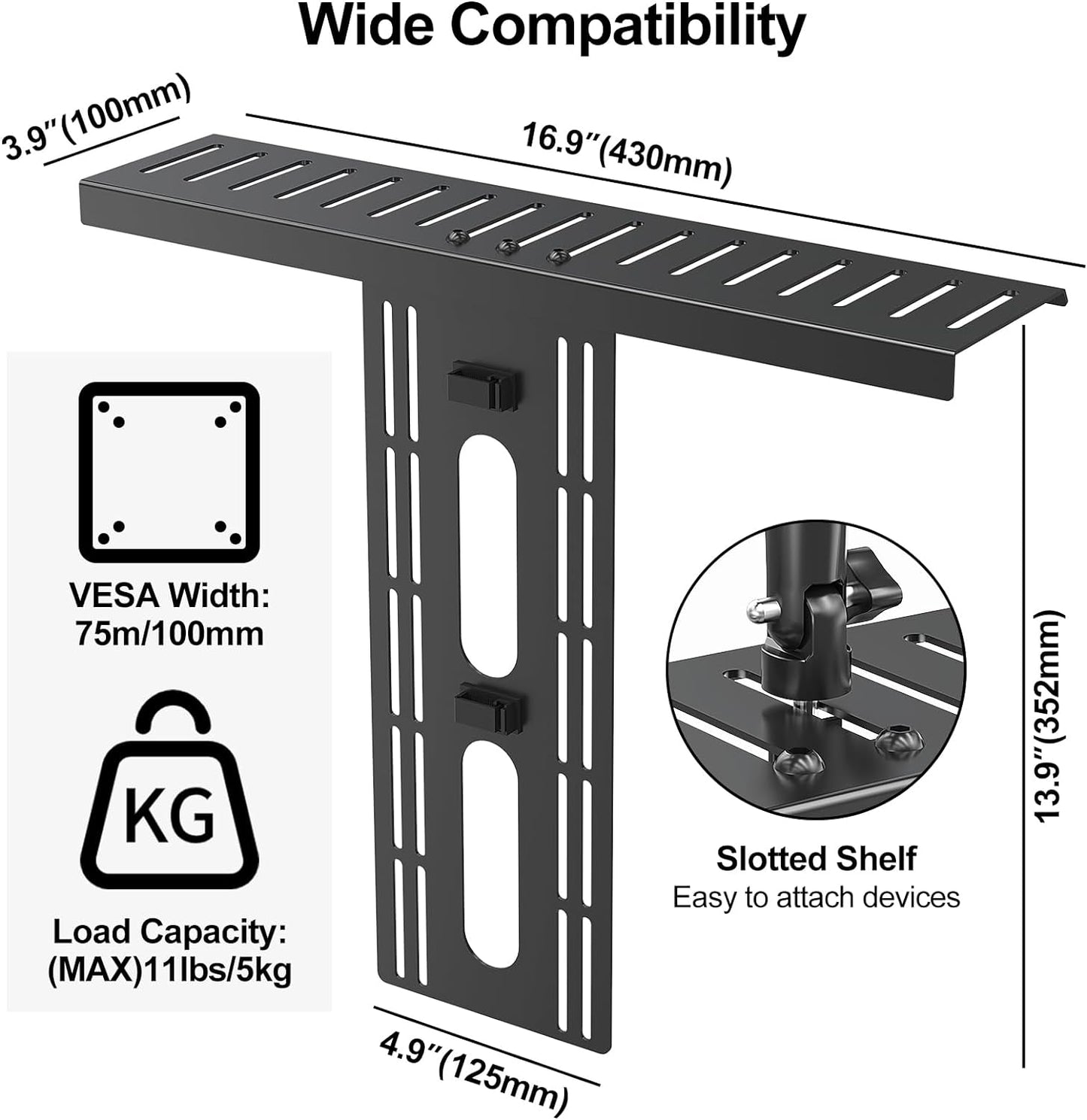 ErgoFocus 11 lbs, 75/100mm, DSLR Monitor Mount Hold up to Monitor Top Shelf for Livestream Device, Camera Mount