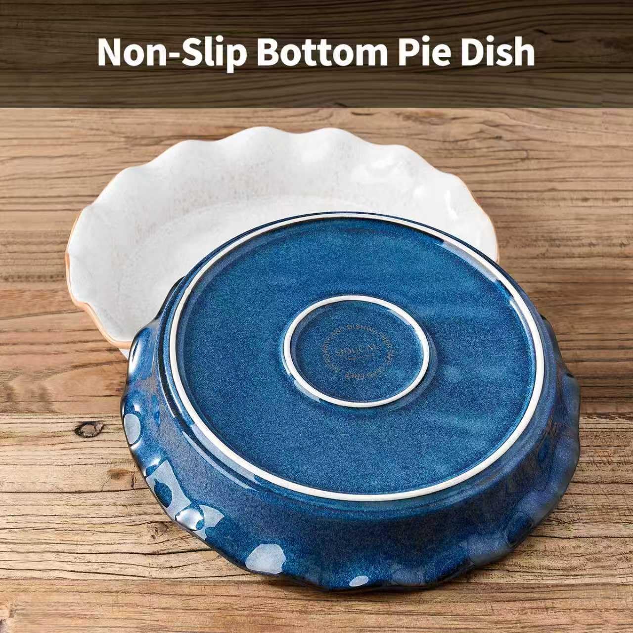 SIDUCAL Ceramic Pie Pan - Reusable Non-Stick Baking Dish with Ruffled Edge | Deep 10.5-Inch Active Blue