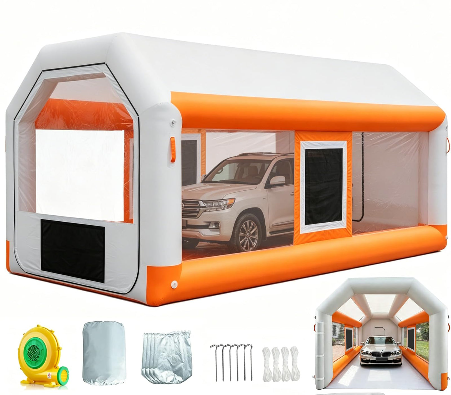 20x12x9ft Inflatable Paint Booth, Light Water-Resistant 210D Oxford Portable Spray Booth with 750W Blower, Professional Mobile Workshop for Car Parts, Furniture & Crafts, Dual Filtration