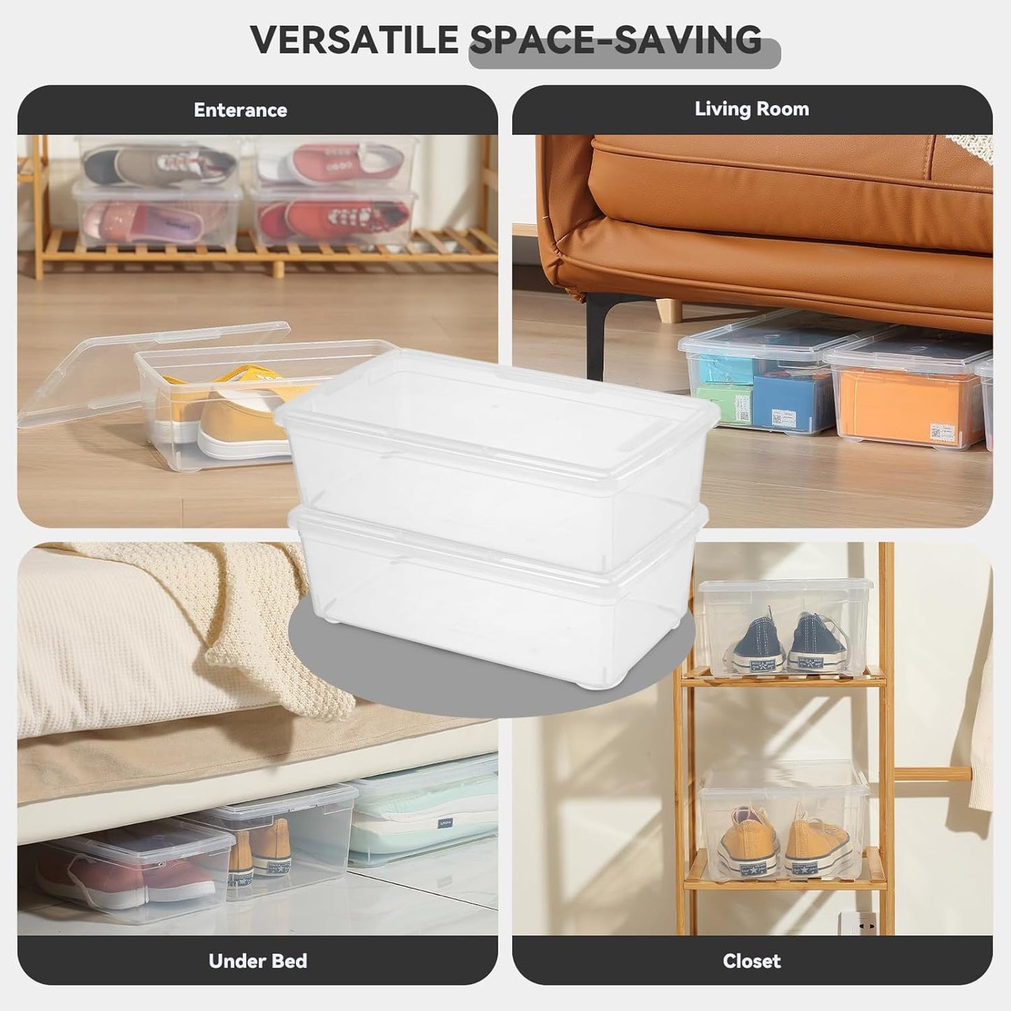 Novelinks 6 Quart Clear Plastic Storage Bins - Stackable Organizing Containers with Transparent Lids | 8 Pack