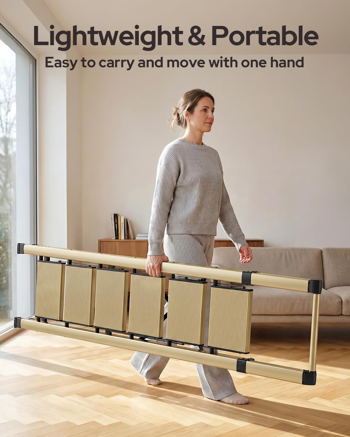 GameGem 6 Step Ladder for 12 Feet High Ceiling, Lightweight Aluminum Folding Step Stool with Convenient Handgrip, Stepladders with Anti-Slip and Wide Pedal for Home Use Space Saving - Gold