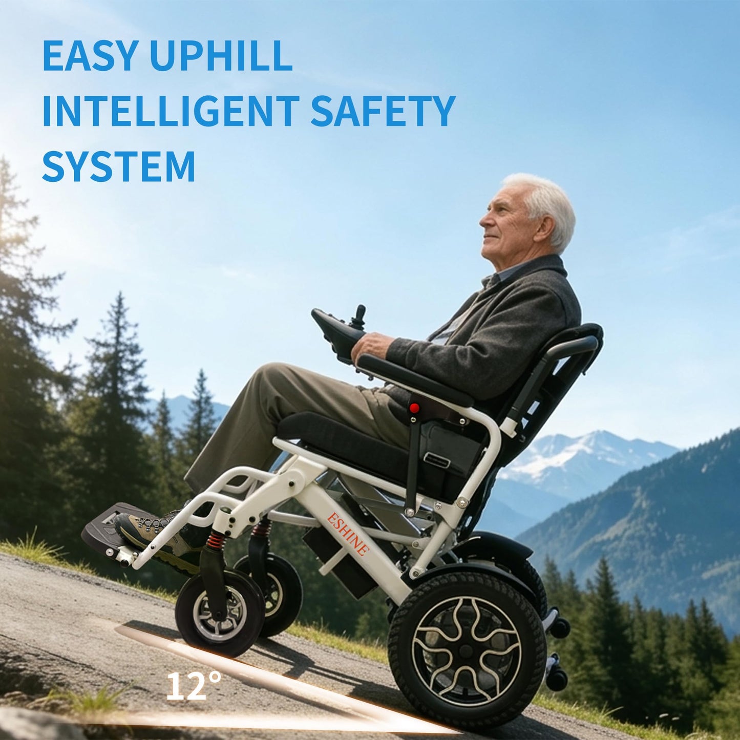 ESHINE Electric Wheelchairs for Adults - Lightweight Foldable Aluminum Power Wheelchair with Removable Battery Anti-Reverse Wheels Airline Approved, Quick 5-Minute Installation