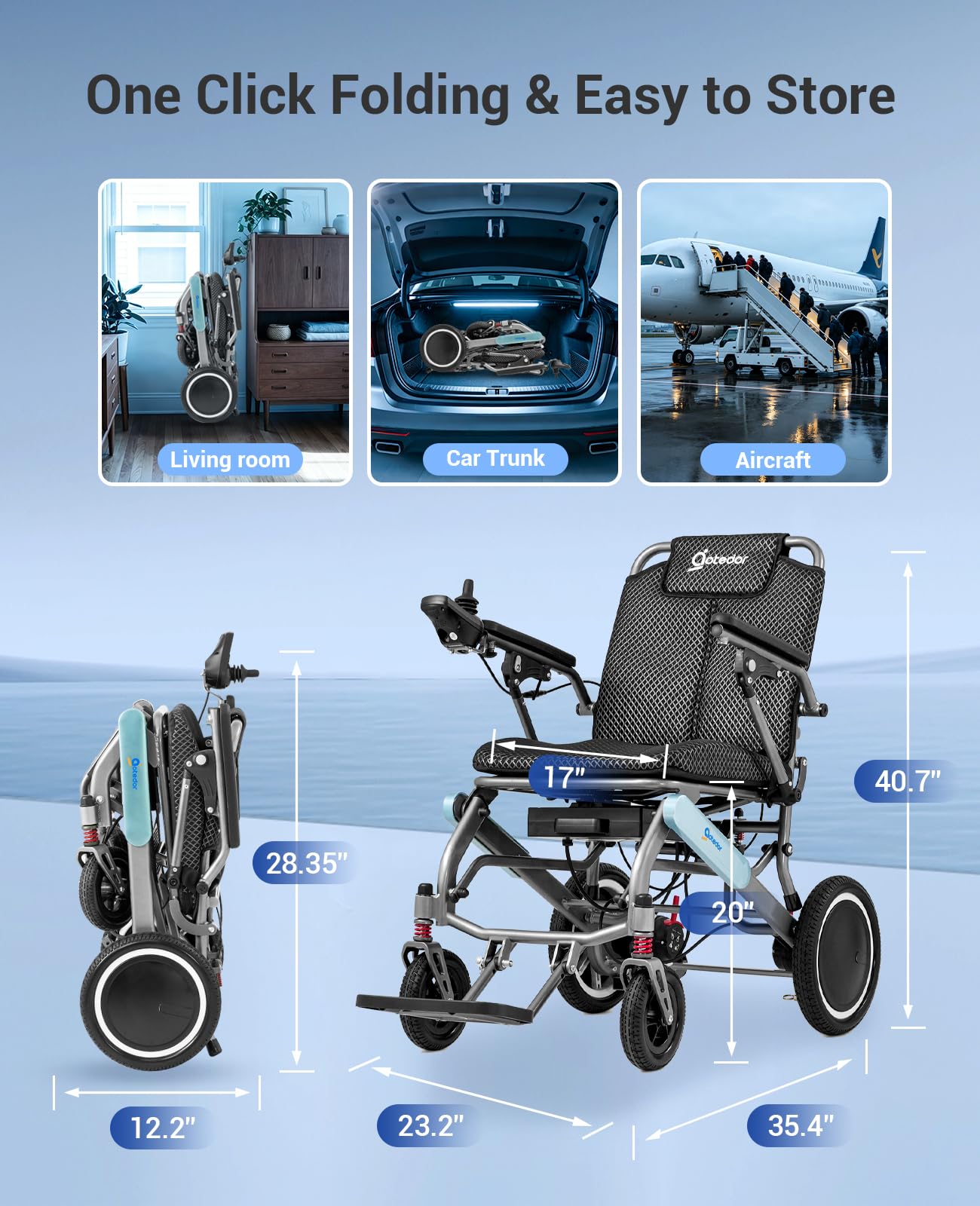 [2026 Upgraded] Aotedor Lightweight Electric Wheelchair for Adults,Only 39 lbs Foldable Power Wheelchair,Up to 30 Miles Range,Dual Batteries,Ergonomic Comfort,Suspension Support,Airline Approved