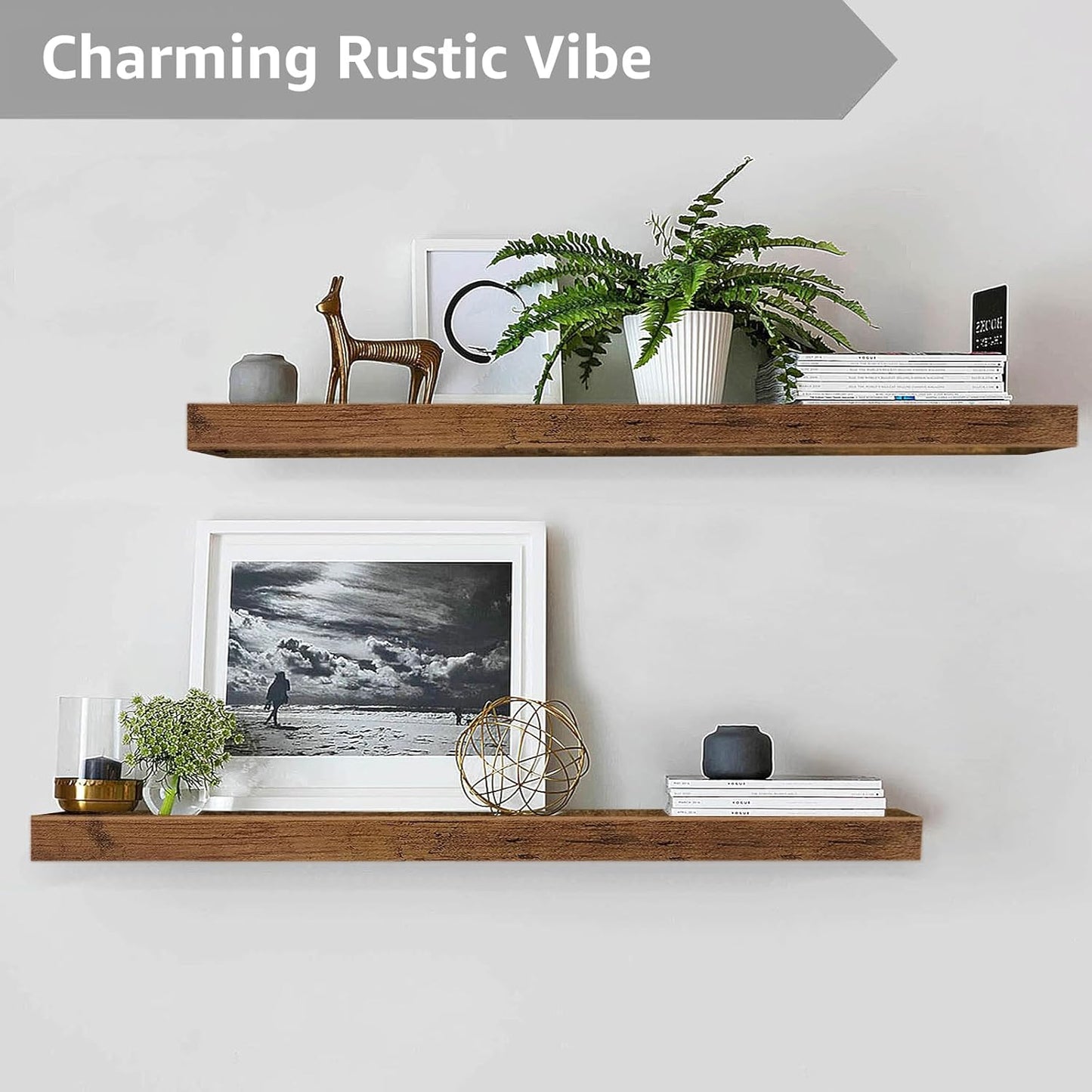 QEEIG Floating Shelves - Rustic Brown Wall Mounted Display Shelf Set of 2 | 39.4" x 9.3" for Home Decor