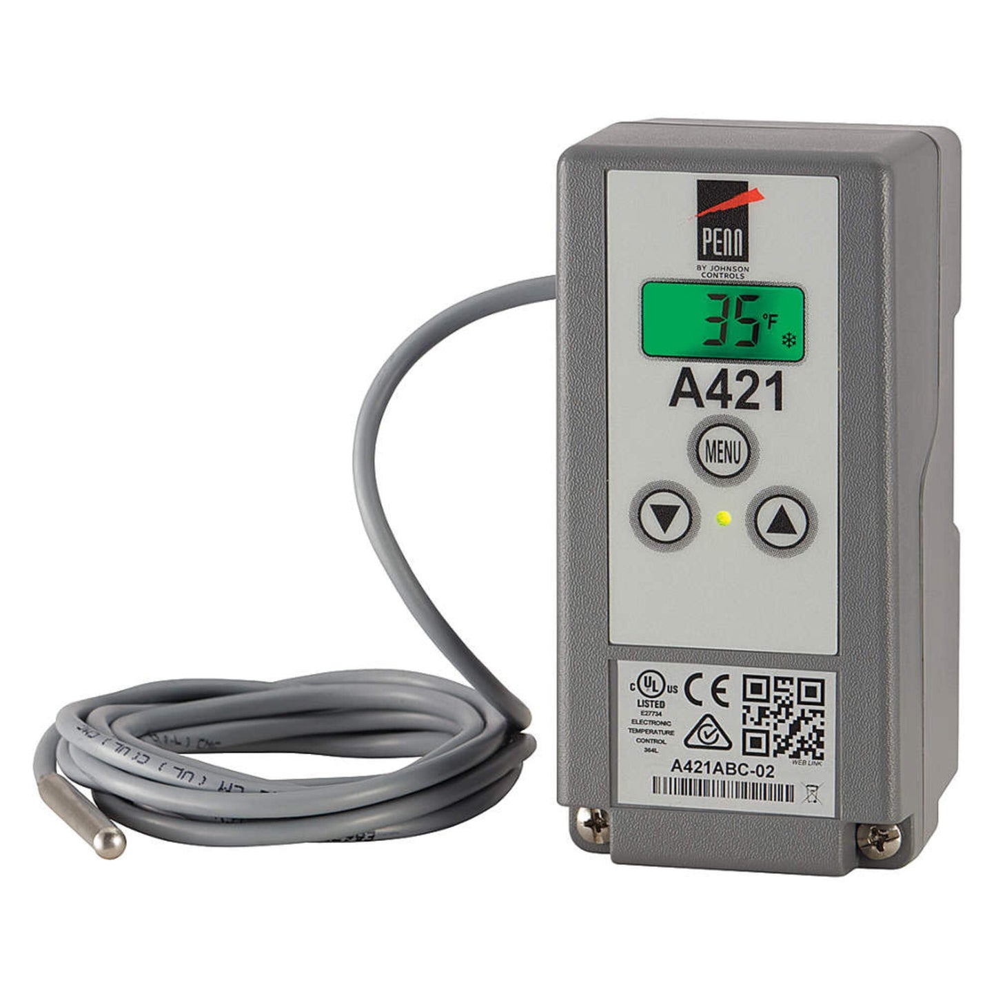 Johnson Controls A421ABG-02C A421 Series Electronic Temperature Control with Pre Wired Power Cord, -40 to 212 Degree F Temperature Range,Silver