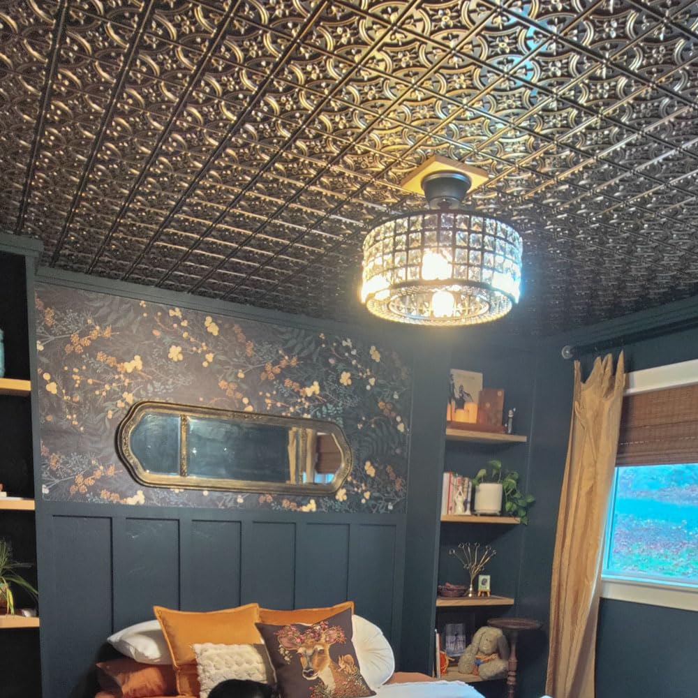 From Plain To Beautiful In Hours 150 Gothic Reims PVC 2' x 2' Glue-Up Ceiling Tile (Covers / 100 Sq. Ft), Antique Copper, 25 Pieces