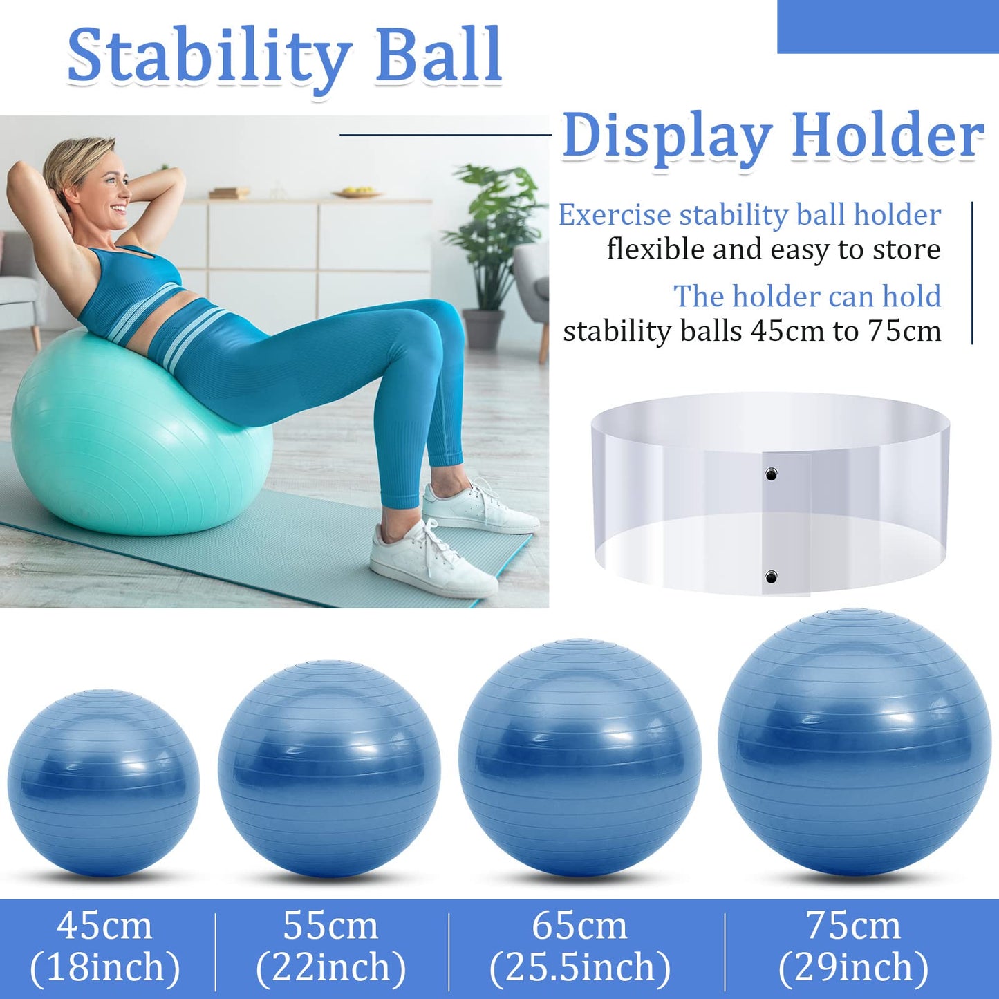 Hoteam 6 Pcs Exercise Ball Holder Yoga Exercise Stand Stability Storage Stackers Clear Plastic Holder for Different Size Stability Yoga Balls Storage Display
