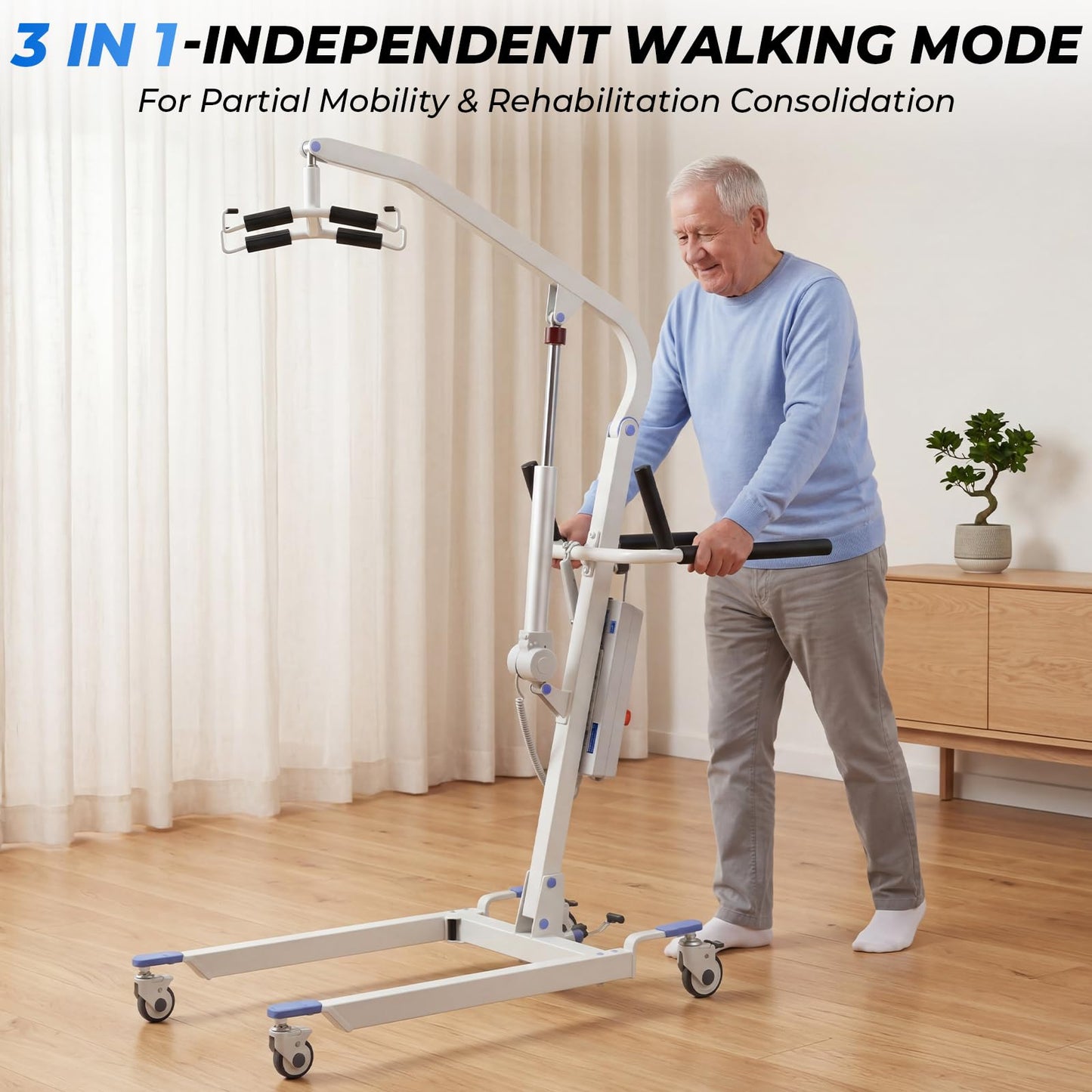 Carearise 3IN1 Electric Patient Lift - Body Transfer & Assisted Walking Mode, Battery Powered Stand Up Lift with 2 Slings, Multi Functional Mobility Aid for Elderly Disabled Home Rehabilitation