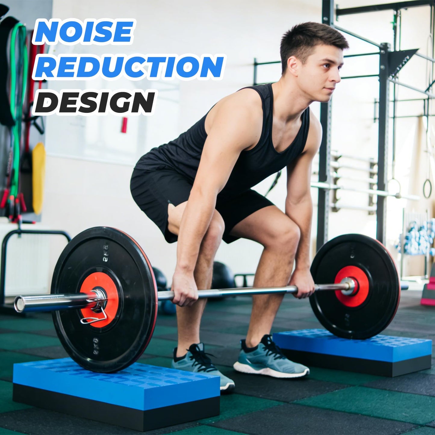 Colaxi Weightlifting Crash Pads for Floor Protection, Deadlift Mat, Weightlifting Crash Mats, Nonslip & Shock Absorbing Silencer Drop Pads for Fitness/Training/Yoga, Black Blue 50x33x4cm