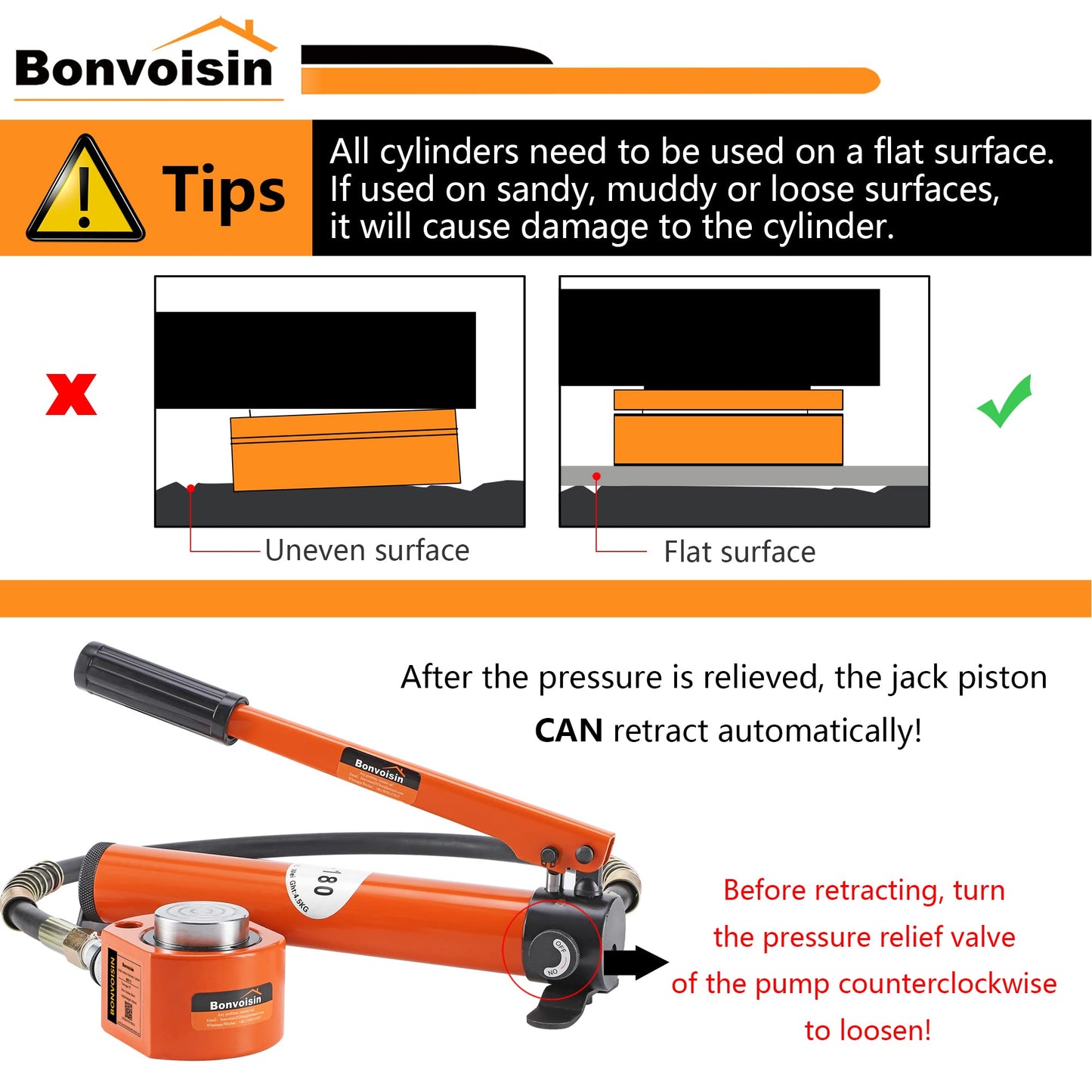 Bonvoisin 20T Hydraulic Ram Cylinder Jack Low Profile Porta Power Ram 0.55" Stroke Single-acting Mini Jack Ram with CP-180 Hydraulic Hand Pump for Machinery Shipbuilding