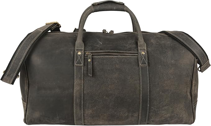 KomalC 24 Inch Leather Duffel Bags for Men and Women Full Grain Leather Travel Overnight Weekend Leather Bags Sports Gym Duffle for Men
