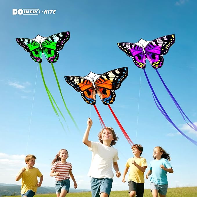 Butterflys for Kids, Beautiful Kite Easy to Fly for Beginners with 328 ft Line & Line Winder (1m-Tiger Spotted Butterfly-(Green+Orange+Purple), 3)