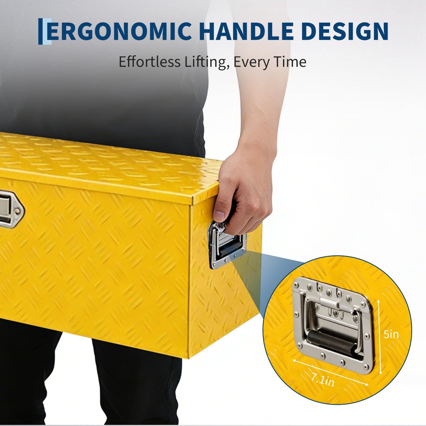 IDEALHOUSE Heavy Duty Aluminum Truck Bed Tool Box, 36x15x15 in - Lockable, Weatherproof Storage Chest with Gas Strut Lid, Organizer Tray, Side Handles, for Pickup, Trailer, RV - Five-Striped Yellow