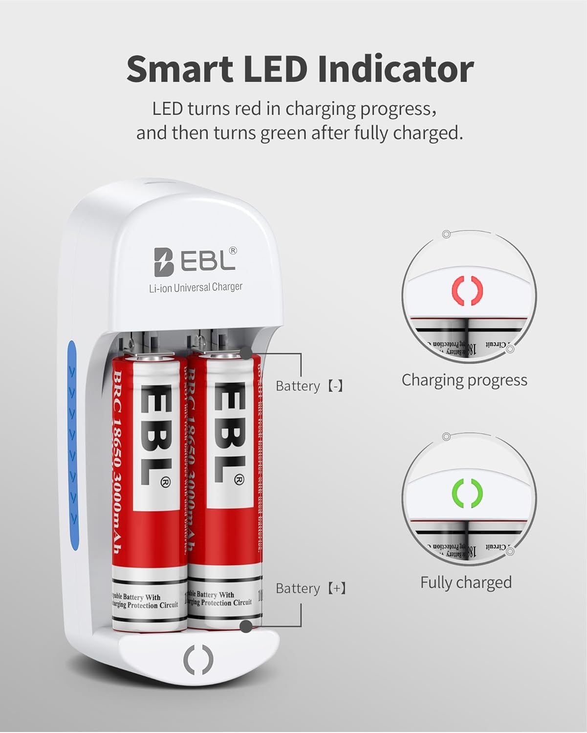 EBL 18650 3.7V 10440 14500 16340 18650 RCR123A Battery Charger Universal Lithium Charger for Rechargeable Batteries