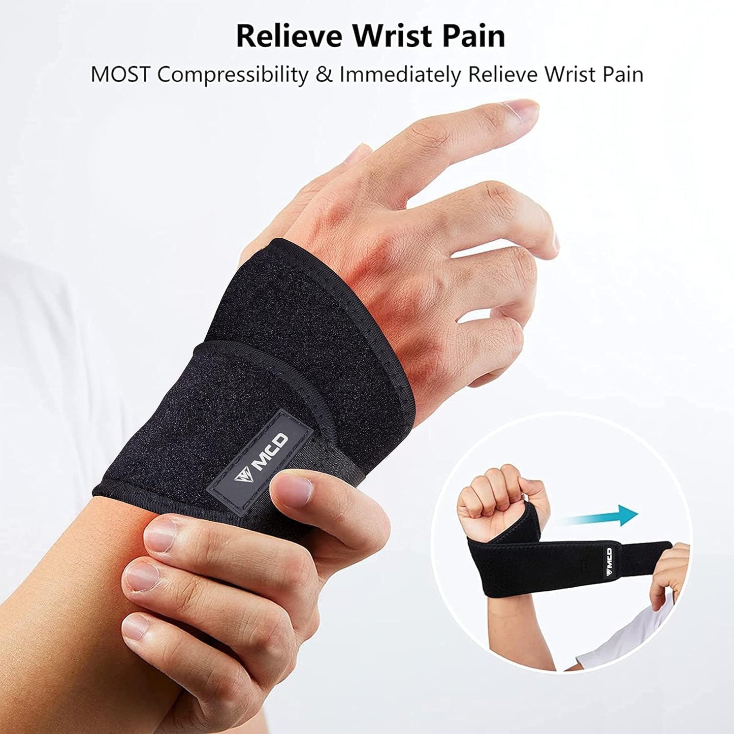MCD Carpal Tunnel Wrist Brace Lightweight Wrist Support Brace Wrist Wraps for Pain Daily Use Wrist Band for Pain Fits Both Right Hand & Left Hand Muñequeras para Dolor de Mano Wrist Compression Brace