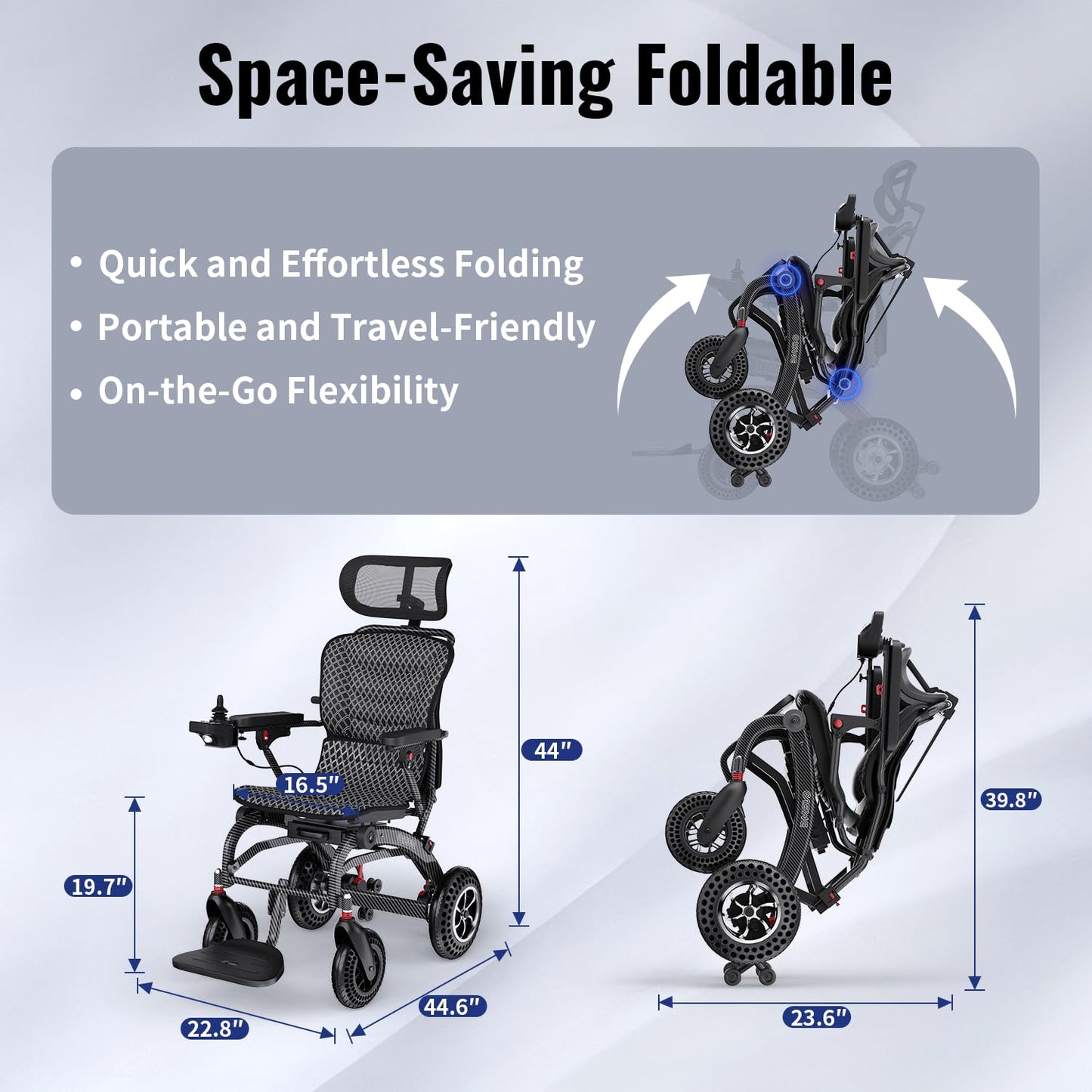 B10 Lightweight Electric Wheelchair for Adults Foldable with 90°-145° Back Adjustable, 15/30 Miles Portable Motorized Wheelchair with 400W Brushless Motors, Travel Powered Wheelchairs (Amp Hours, 12)