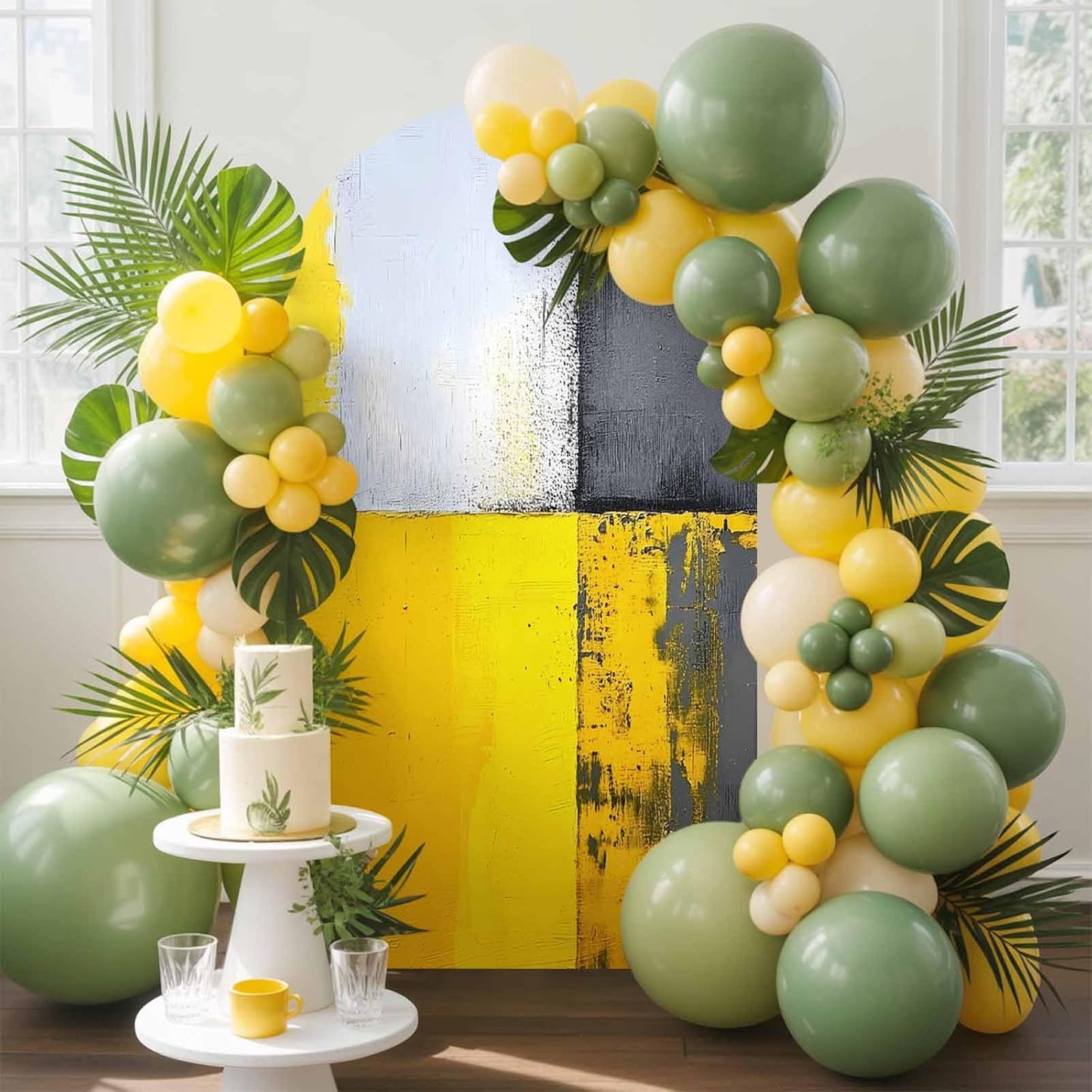 Jnbasdffb 7.2 Abstract Yellow Grey Wedding Arch Cover, Stretchy Spandex Arch Backdrop Stand Covers FT, Simple Oil