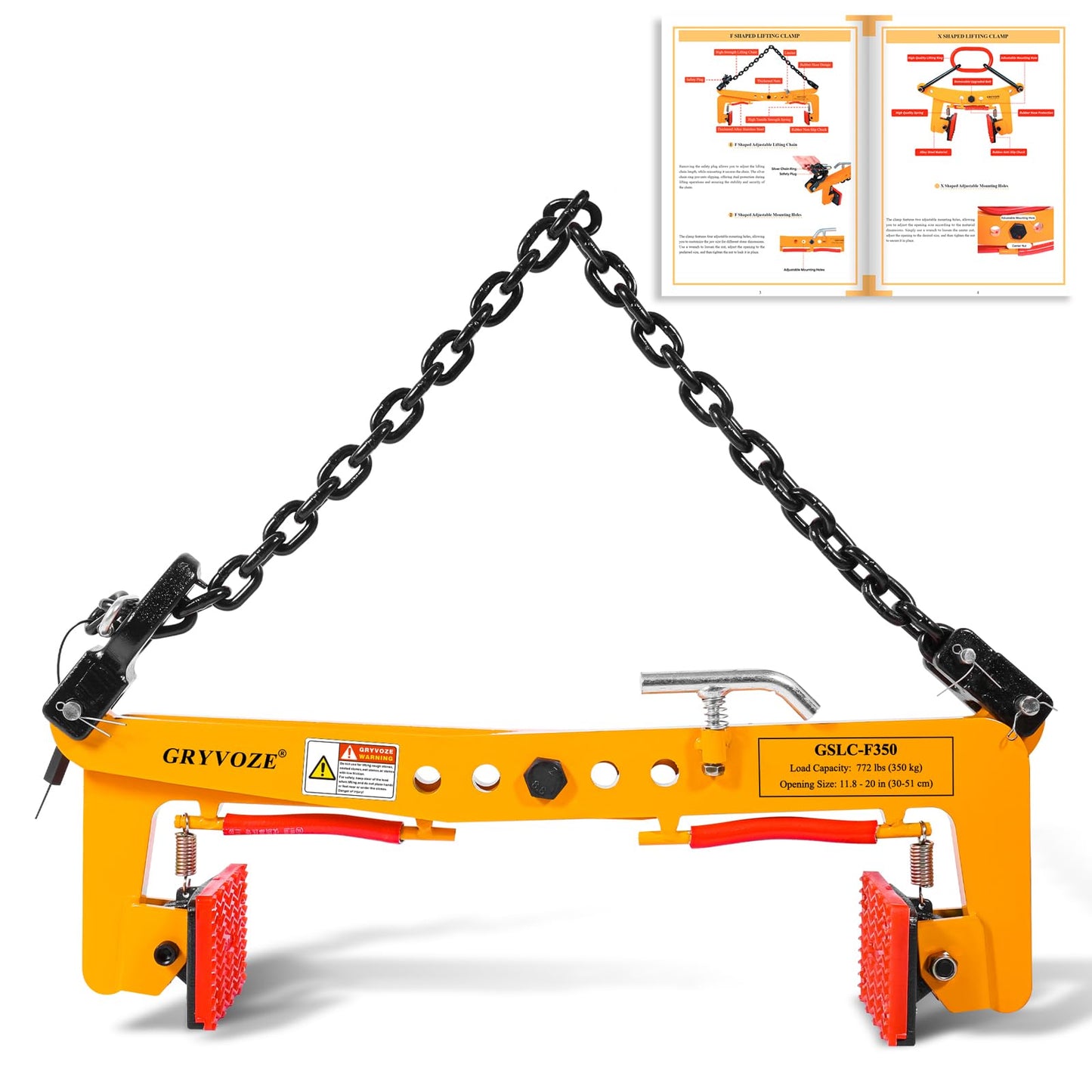 GRYVOZE 772 lbs Granite Slab Lifting Clamp, Adjustable Range: 11.8"-20", Heavy Duty Stone Scissor Lifter Clamp for Carrying and Vertical Transport of Marble, Concrete Blocks, Slate Sheets, Curb Stones