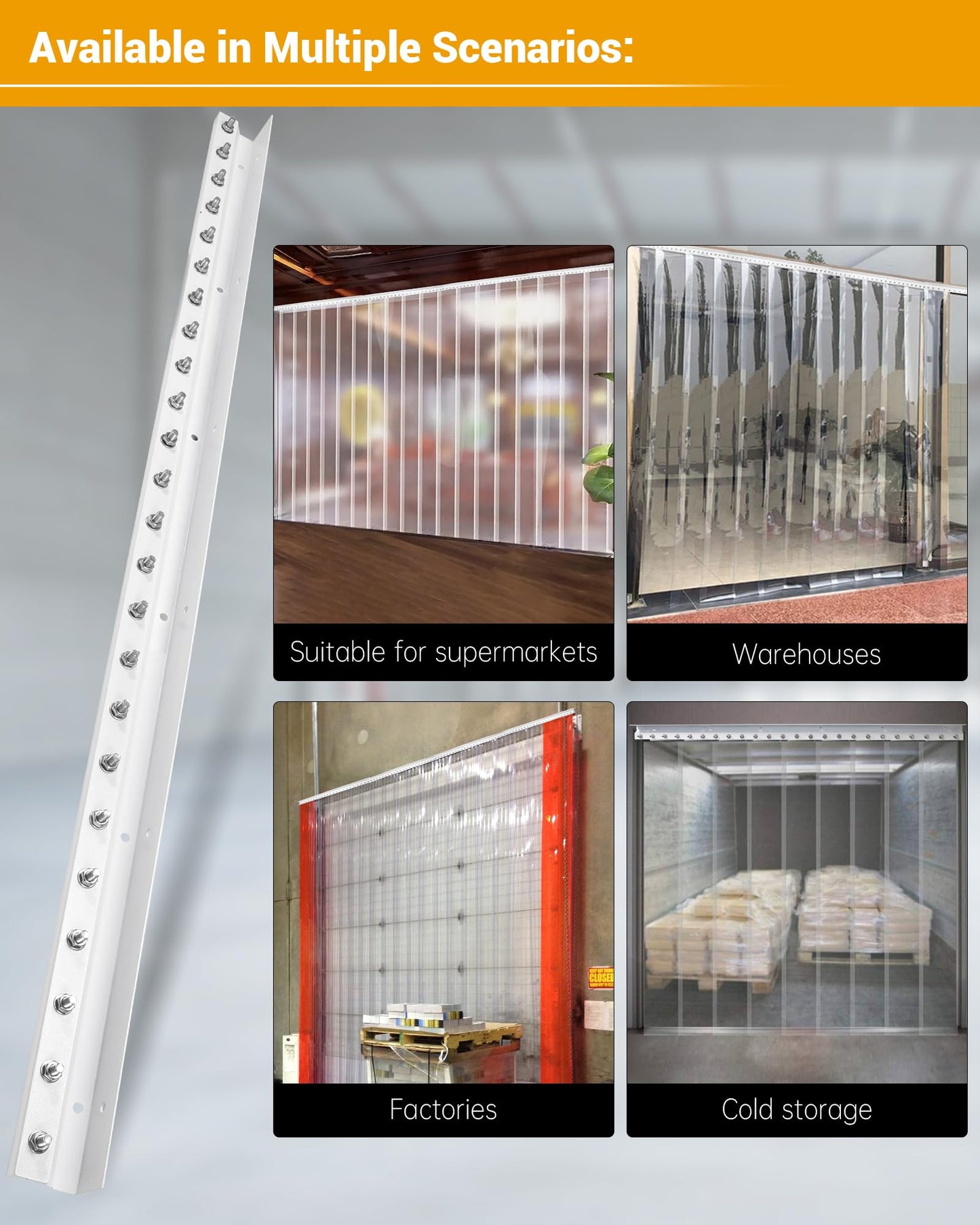 16 Foot Strip Curtain Door Hardware, Commercial Industrial Use Plastic Strip Door Hanger（Not Equipped With Plastic Rubber Curtain）, Galvanized Steel, Fit for Porch/Garage/Warehouse/Pet House Curtain