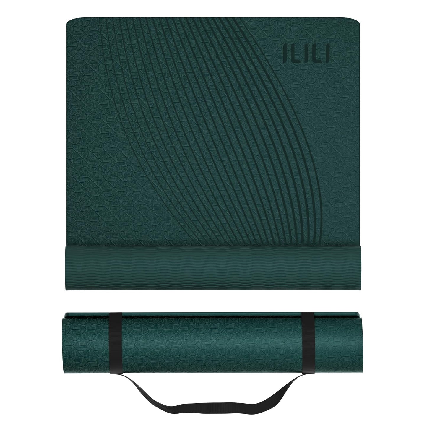 ILILI Yoga Mat, 72x25×0.3 Inch, TPE Exercise Mat, Odorless & Tear-Resistant, with Strap, Ideal for Yoga, Pilates, Home Workouts, Stretching & All Fitness Routines (Dark Green)
