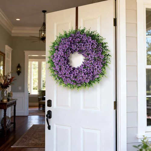 26" Eucalyptus Wreath by [Brand Name] - Faux Starry Sky Morning Glory Flowers for Spring & Summer Decor | Purple