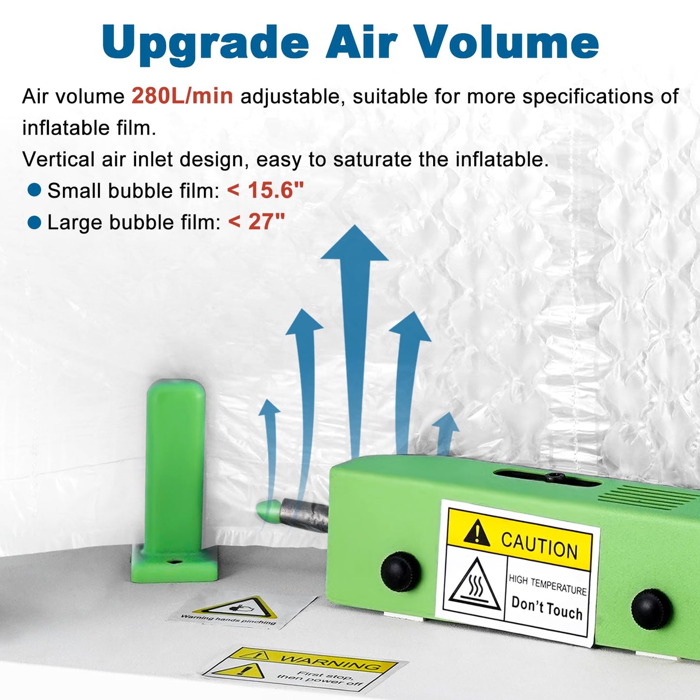 Saladulce Air Cushion Machine 30ft/min Bubble Wrap Machine 280L/min Air Pillow Machine for 4”-27” Bubble Wrap, Air Pillows(110V)
