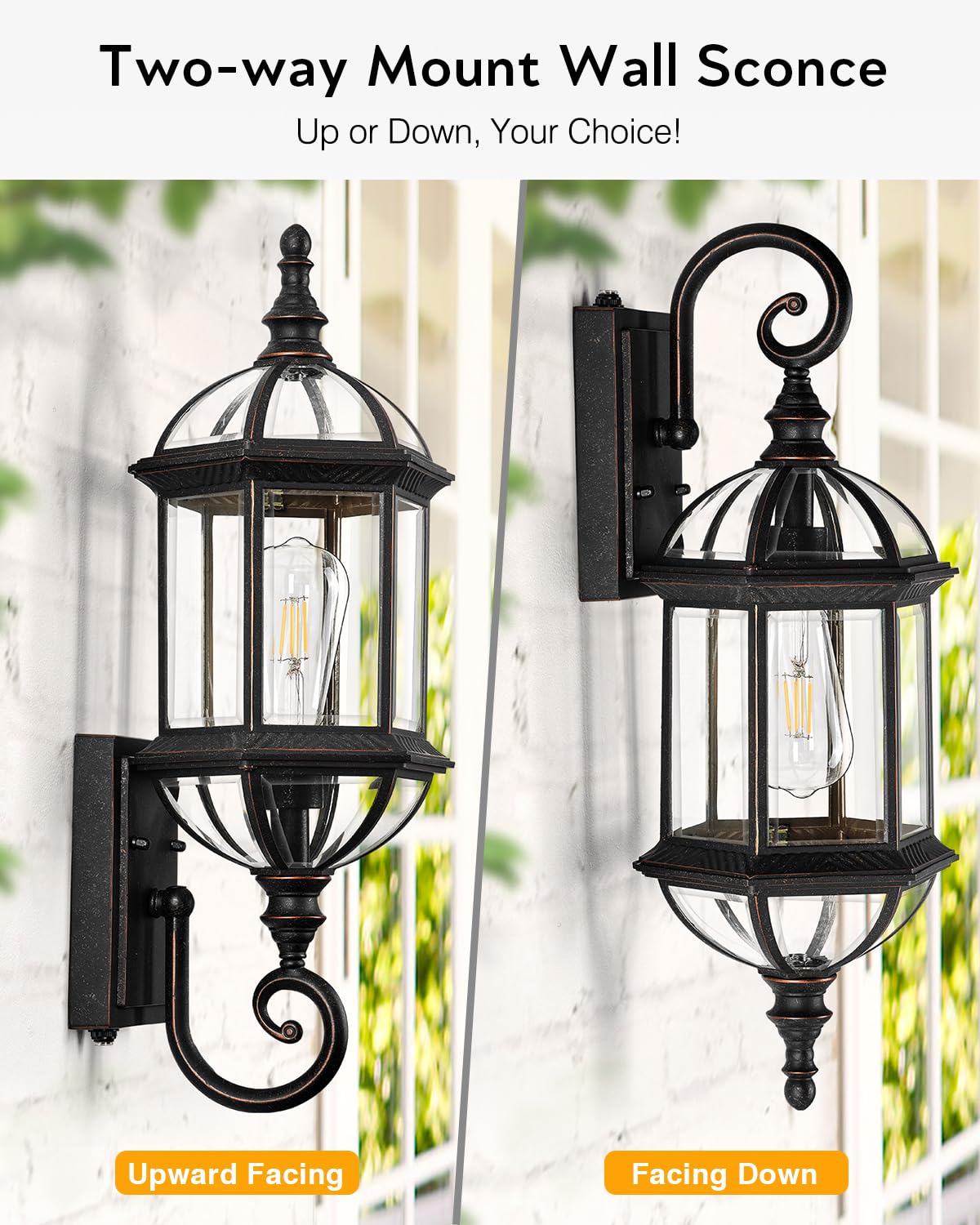 VIANIS Outdoor Wall Lights, 22in Oil Rubbed Bronze, Tempered Beveled Glass, Waterproof, Model V81581B2