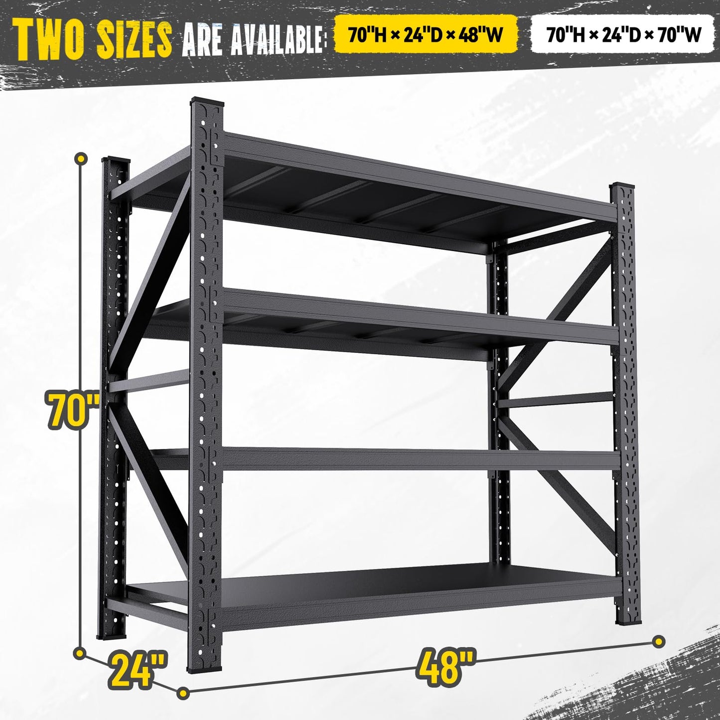 4 Tier Storage Shelves,Heavy Duty Garage Racks Shelving,7000LBS Metal Storage Shelves,Adjustable Utility Rack Shelf for Basement,Warehouse,Pantry,Factory,Garage Shelving (S-（48" W x 24" D x 70" H）)