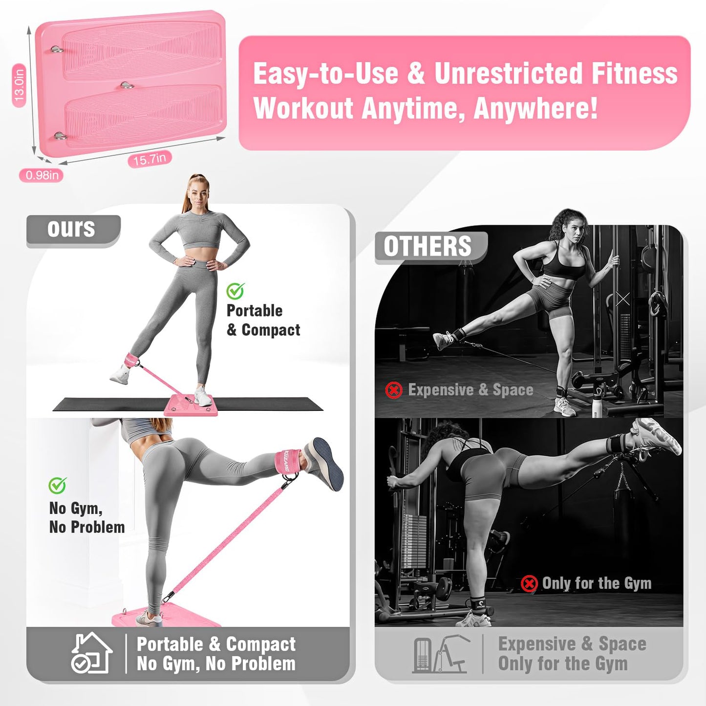 Glute Workout Equipment, Leg & Hip Exercise Equipment for Women, Resistance Bands with Ankle Straps & Exercise Board for Home Gym Fitness, Kickbacks, Hip Thrusts, Lower Body Training