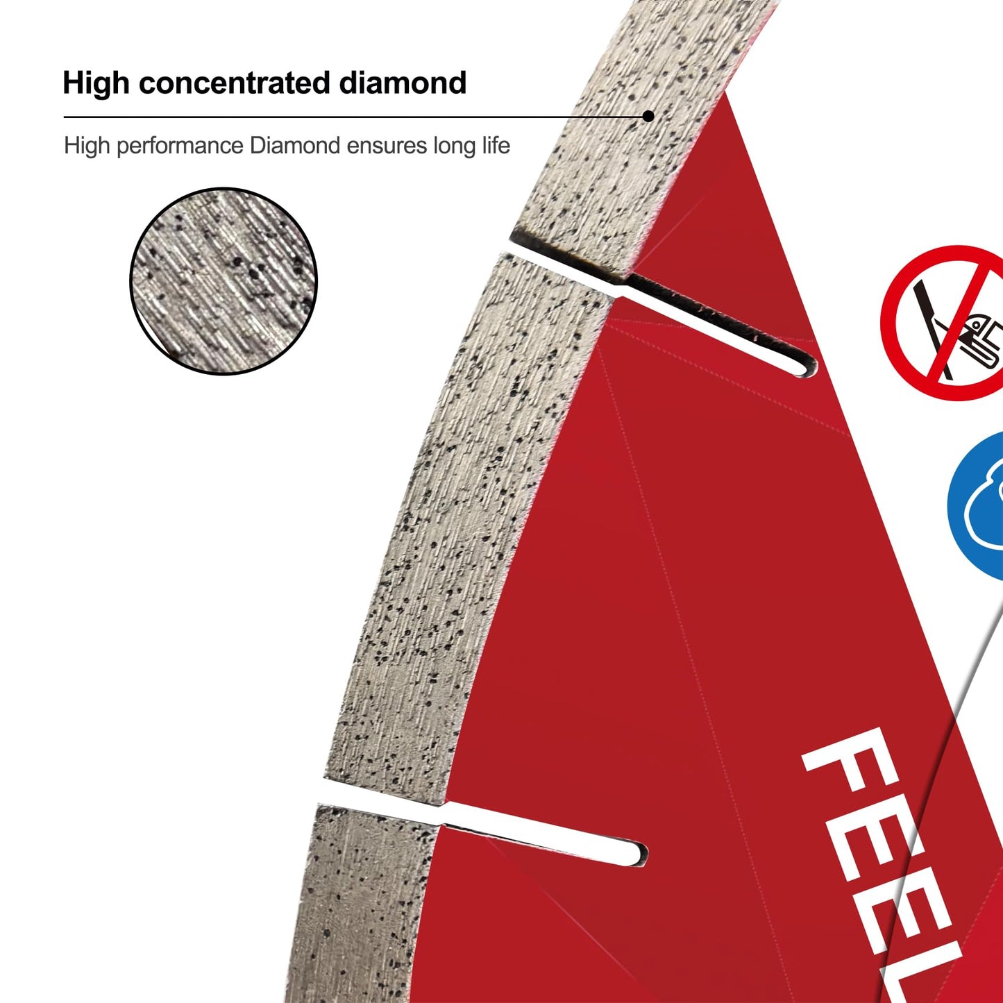 FEWELL 16inch Porcelain Bridge Saw Blade 45° Miter Cutting Double Step Silent Dekton Diamond Saw Blade 10mm Segment Wet Cutting Dekton Tile Porcelain Ceramic 400x10x60/50mm