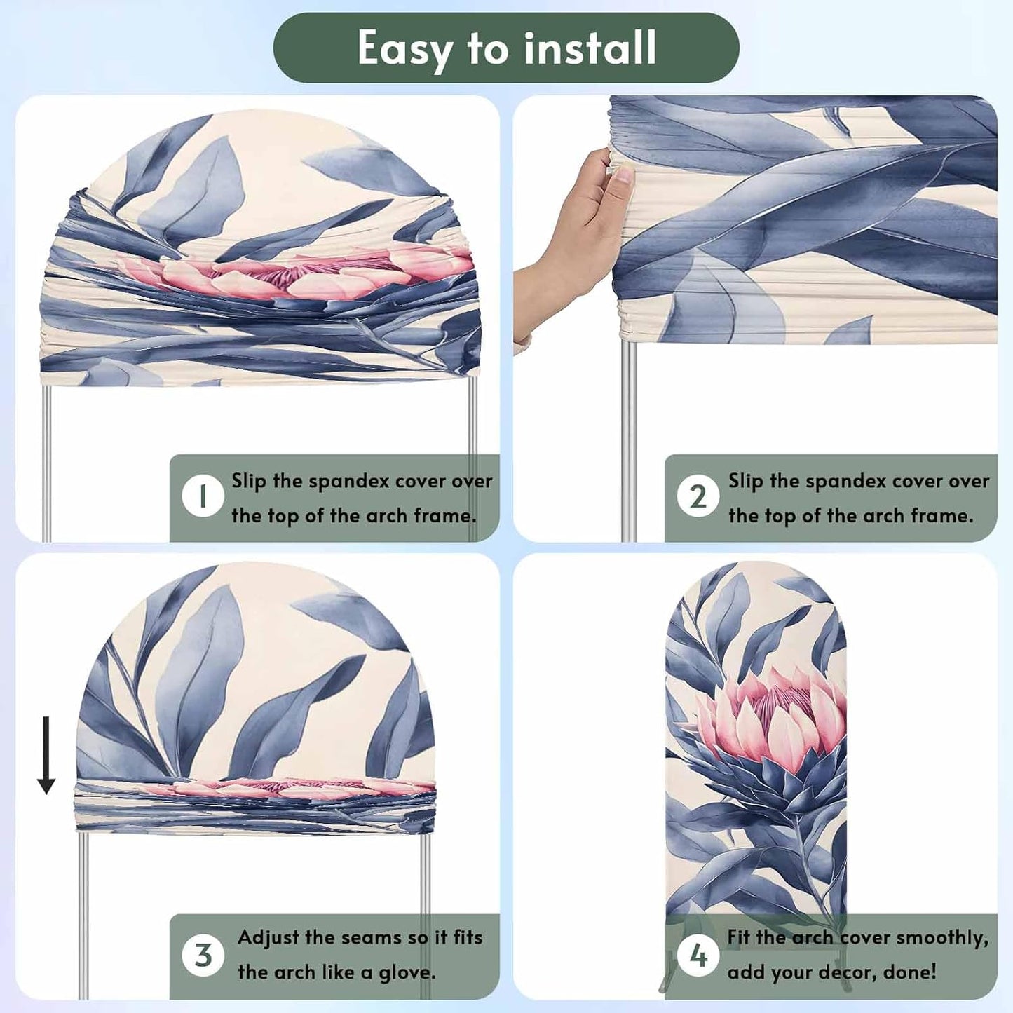 Jnbasdffb 7.2 Blue Pink Botanical Wedding Arch Cover,Stretchy Spandex Arch Backdrop Stand Covers FT,Oil Painting Spring