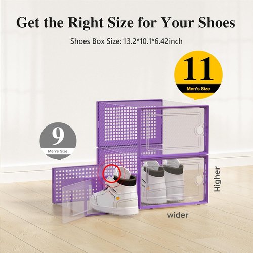 Kuject X-Large Shoe Storage Boxes - Clear Plastic Stackable 12-Pack | Sneaker & Toy Organizer Bins in Purple