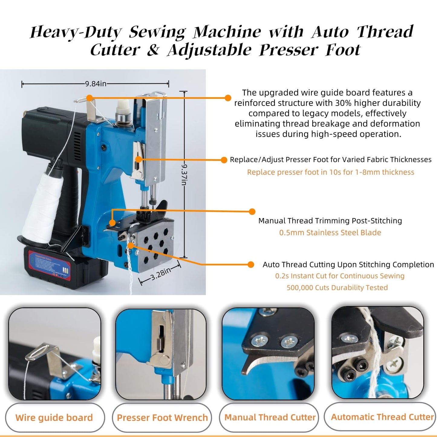 Cordless Bag Sewing Machine |PortableIndustrial Bag Closer |2-Second Fast Sealingfor Woven PP/Canvas/Jute Bags |Factory &Farm Bag Stitcher (Blue, Lithium Battery-36VDC)