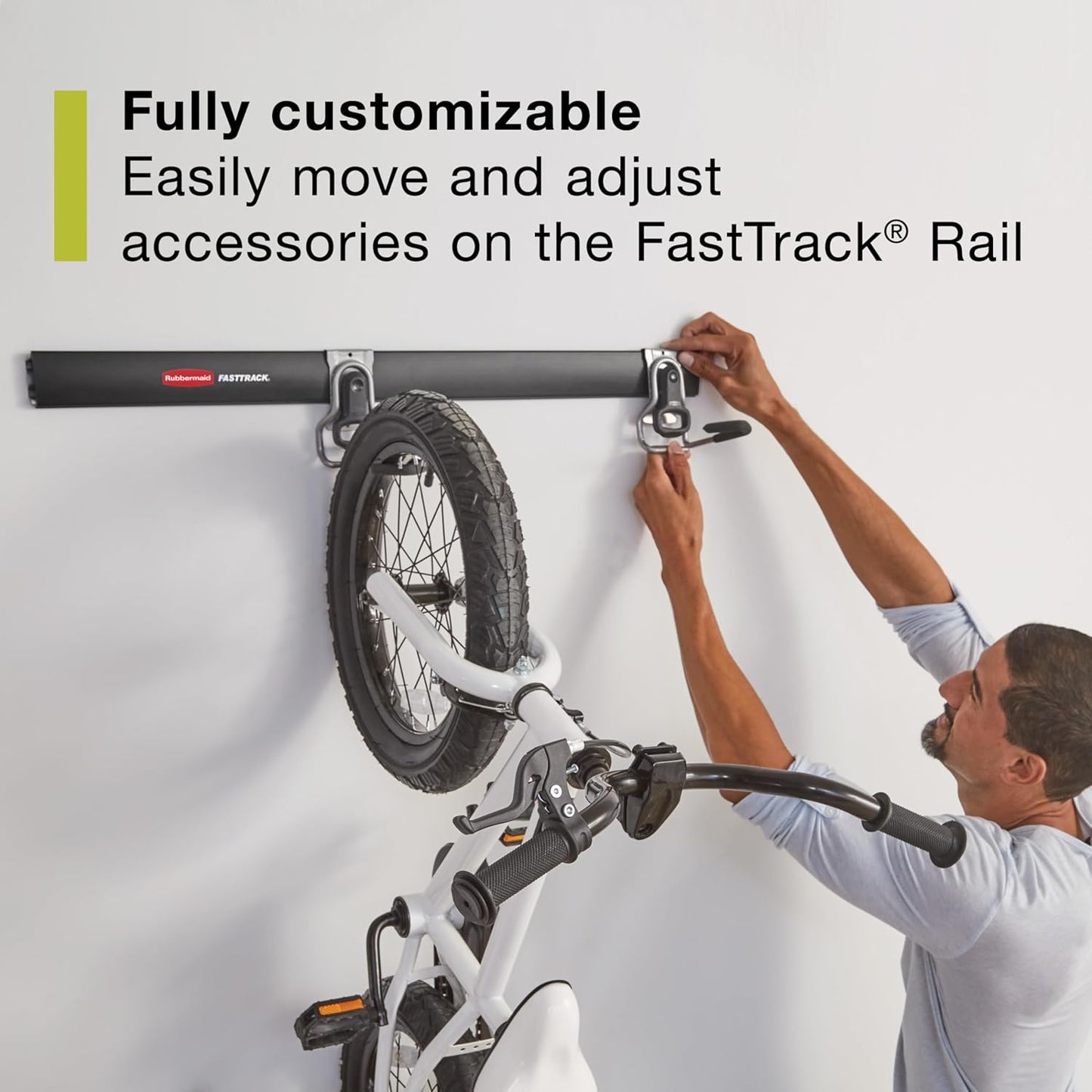 Rubbermaid 15-Piece FastTrack Garage Storage Kit - Wall-Mounted with 4 Rails & 11 Hooks for Tools & Equipment