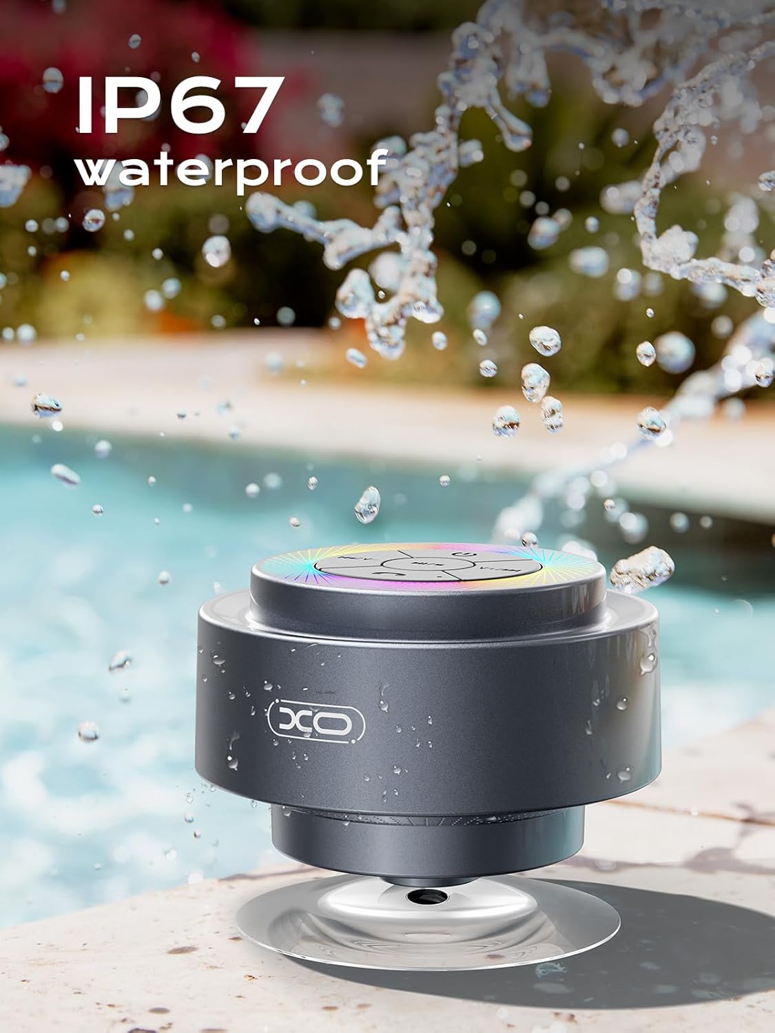 XO Simple is Beauty IP67 Bluetooth Shower Speaker,XO Portable Shower Speakers Waterproof with Suction Cup,Built-in Mic