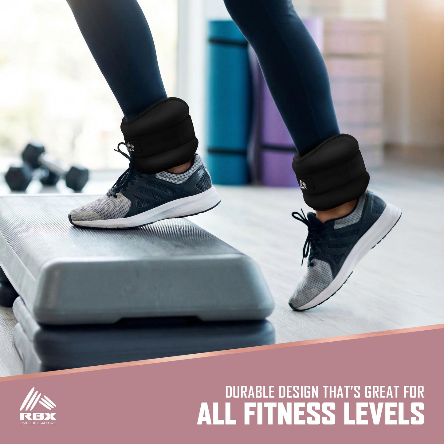 RBX Wrist & Ankle Weights Set, Adjustable Comfort Fit for Training & Toning (Black, 4lb (2lb Each))