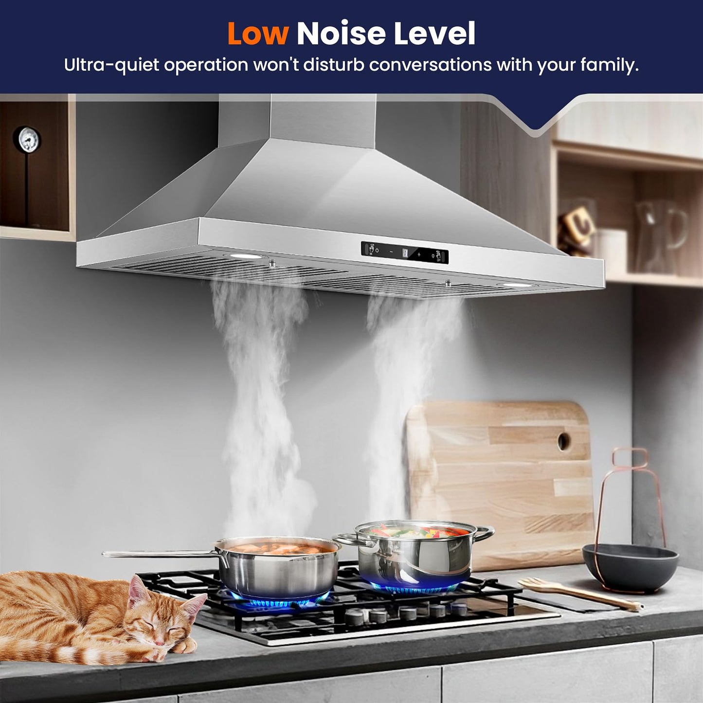 Wall Mount Range Hood 30 inch, 800 CFM Kitchen Hood Stainless Steel Stove Vent Hood with Gesture Sensing & Touch Control, Ducted/Ductless Convertible Duct, 3-Speed Fan, LED Lights, Baffle Filters