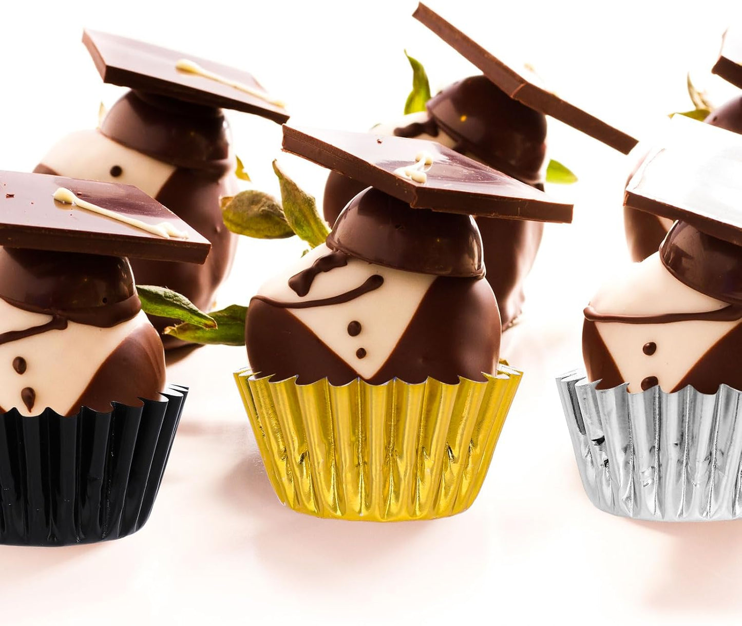 Whaline 300Pcs Graduation Cupcake Liners - Black Gold Silver Foil Baking Cups for Party Supplies