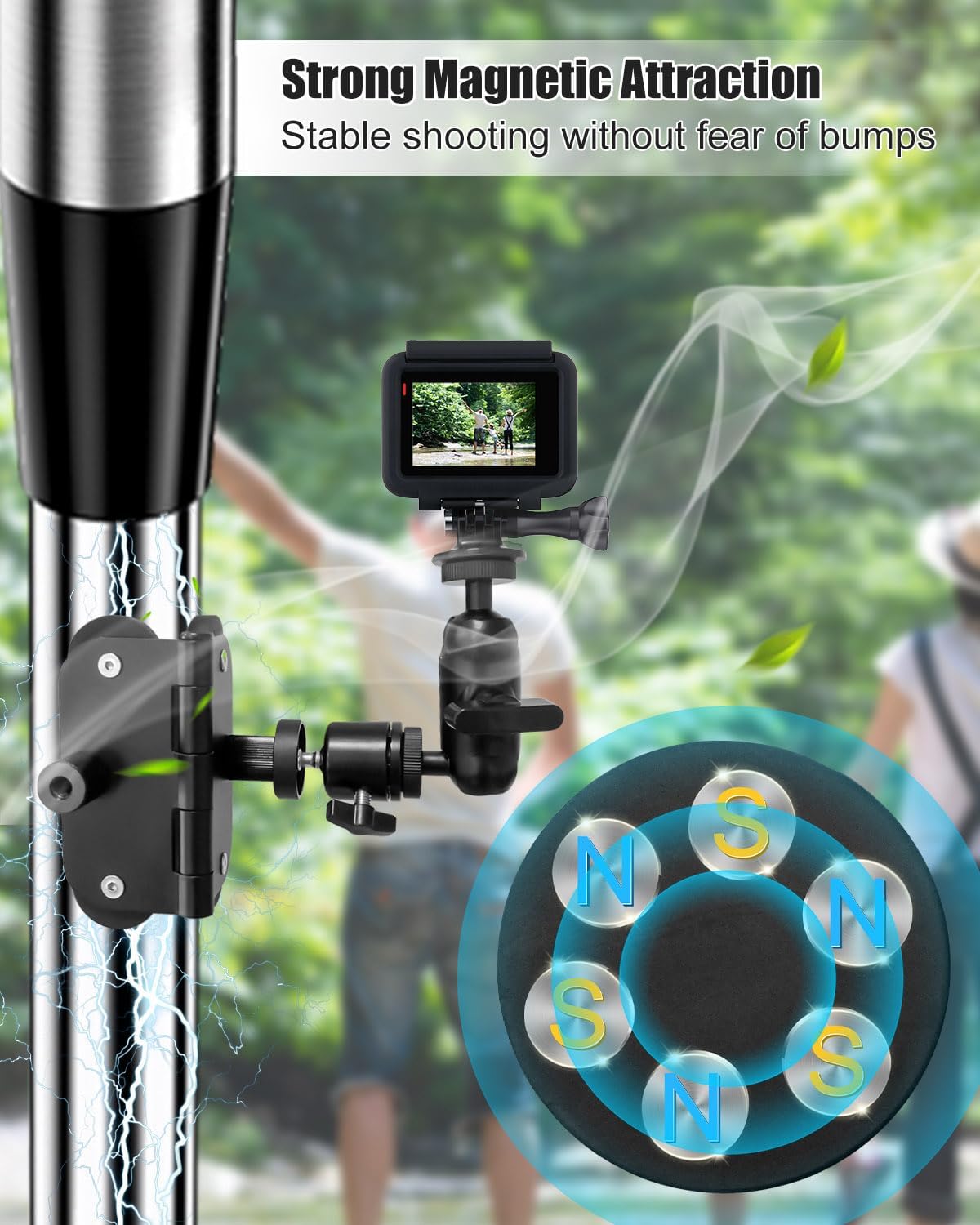 JUFZQO 360, Upgrade Magnetic Fence Mount Fit for GoPro Mevo Start iPhone and Insta Flexible Magnetic Phone Fence Mount