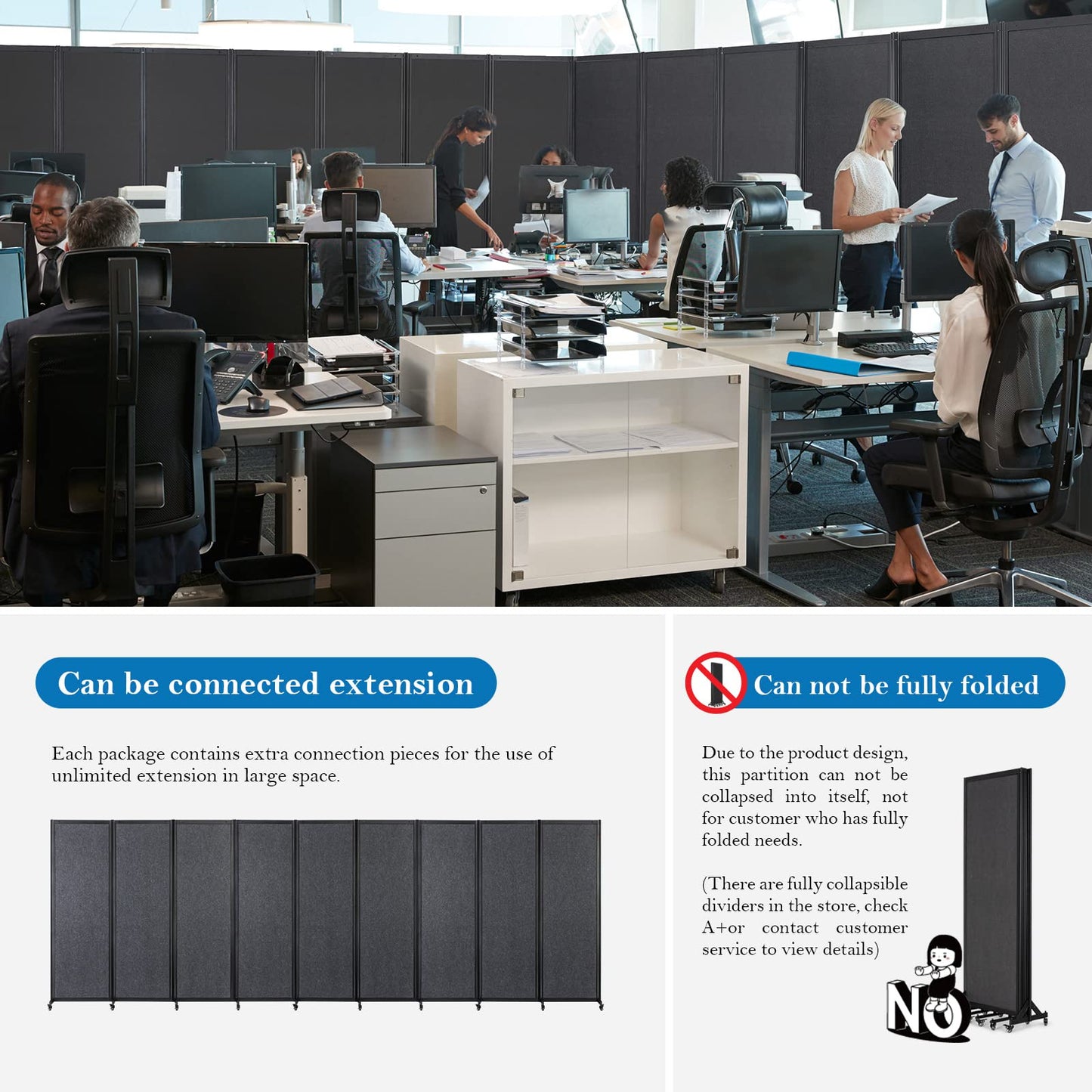 Strongbird Room Partition,Office Divider,Portable Commercial Screen Dividers,Privacy Partition Separator,Classroom School Dividers,8'5"W x 6'7"H,4 Panel,Grey