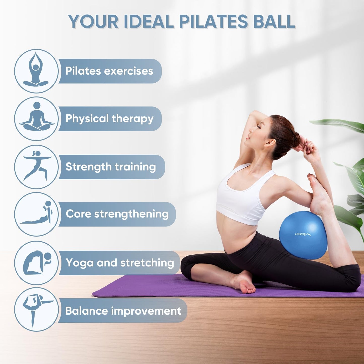 APEXUP 9 Inch Pilates Ball Small Exercise Ball for Yoga, Fitness, Balance, Core Workout, Physical Therapy (XXS (9") 23cm, Blue)