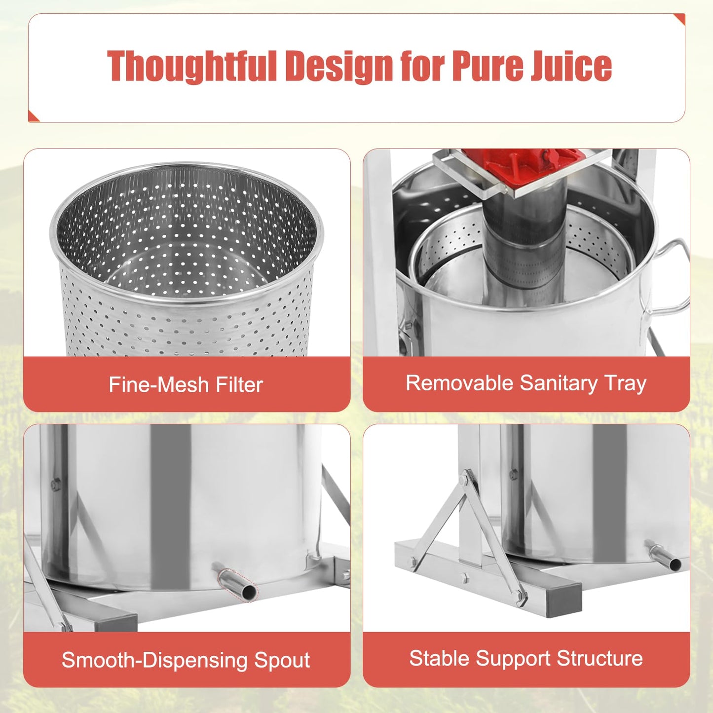 Fruit Press, 3.2 Gallon Food Grade Stainless Steel Cider Press with Hydraulic Jack Manual Grape Wine Making Supplies and Equipment Fruit Crusher for Home, Restaurants