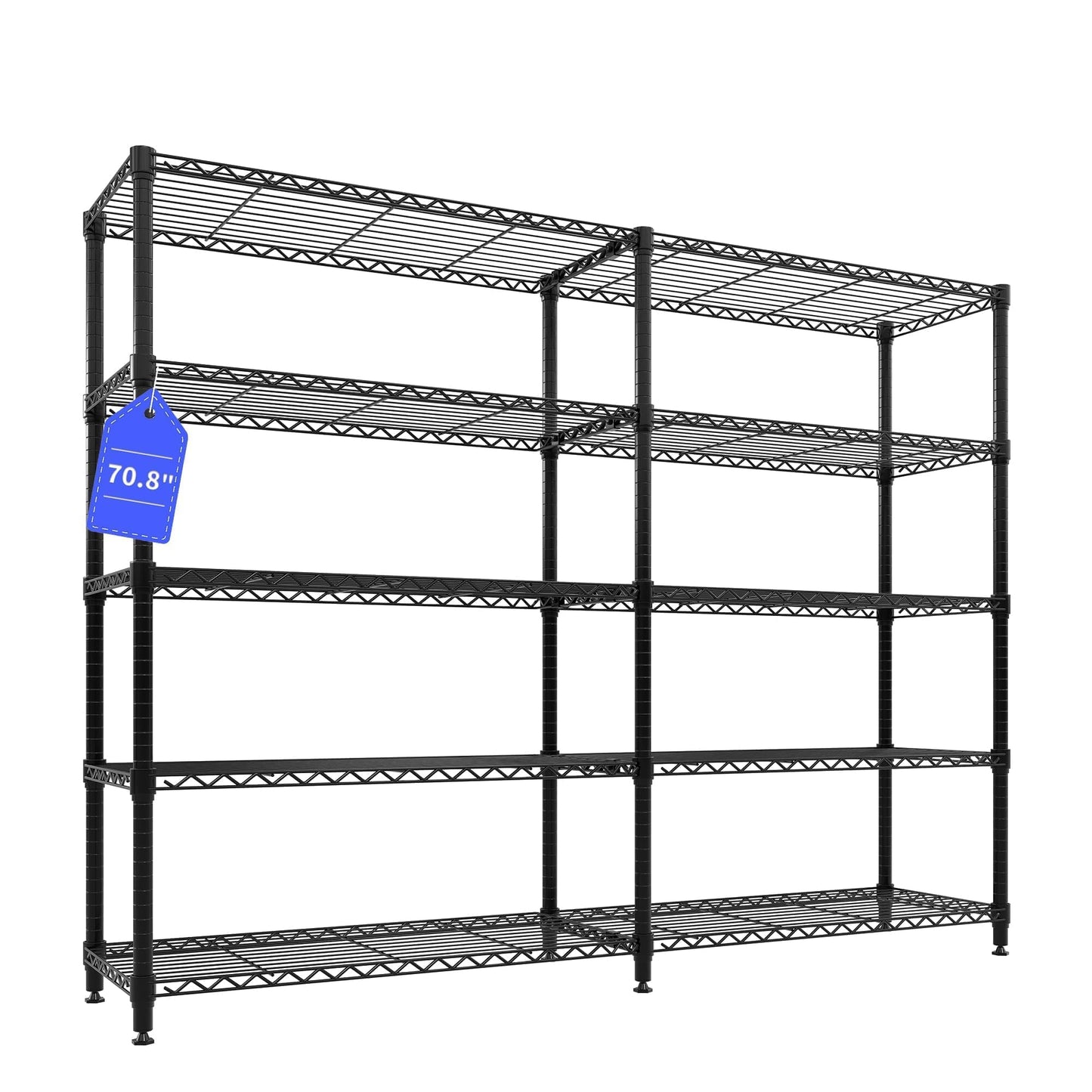 Garvee 71"Wide Storage Shelves Metal Shelving Units 5 Tier, Wire Shelving Rack 1325LBS Heavy Duty Adjustable for Storage, 71"W x 15.8"D x 70.5"H Standing Shelf Unit, for Kitchen Garage Pantry Basement