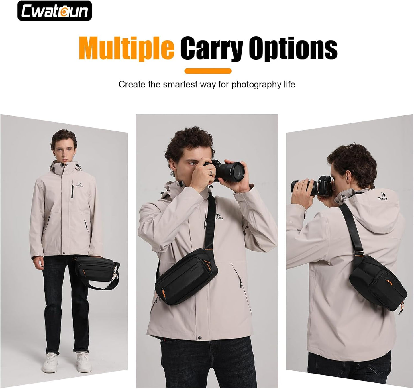 Cwatcun Camera Sling Bag Small, DSLR Compact Camera Shoulder Bag Crossbody, Photography Bag Case Purse for Canon Nikon