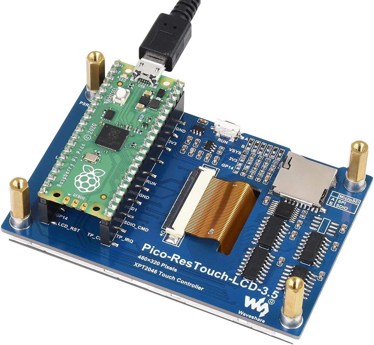 waveshare 3.5inch 480320 65K XPT2046, ILI9488 for Raspberry Pi Pico LCD Touch Display Module Resolution Colors Display