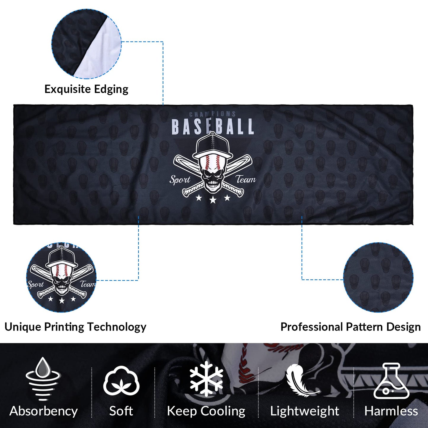 Sukeen Cooling Towels(40"x 12"), Cool Towels for Neck, Baseball Sport Sweat Rag for Gym, Cooling Towel for Yoga, Golf, Camping, Running, Workout & More Activities