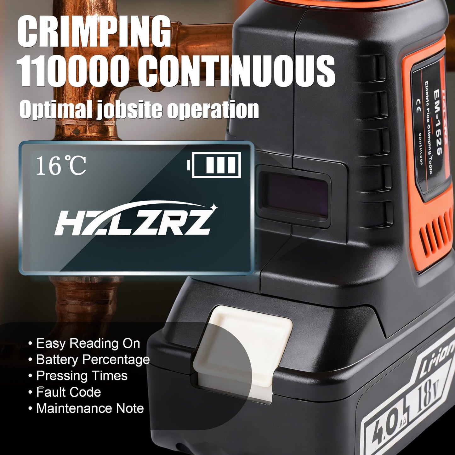 HZLZRZ Pro Press Tool 18V Brushless Electric Crimping Tool Kit for Copper Pipe, Includes "1/2, 3/4, 1, 1-1/4" ProPress Fittings with 4 Press Jaws, 2-Pack 4.0Ah Batteries, Fast Charger & Carrying Case