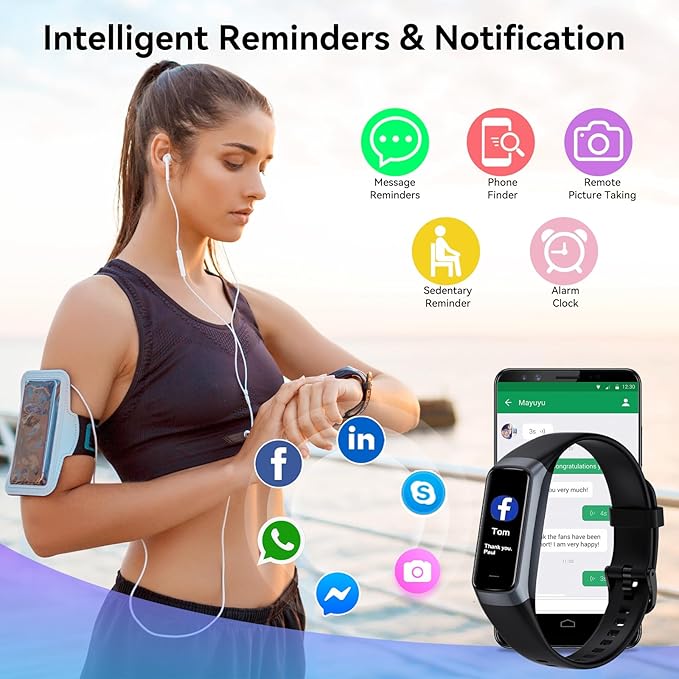 Fitness Tracker with 24/7 Heart Rate, Blood Oxygen Blood Pressure Sleep Monitor, Activity Trackers 5 ATM Waterproof,Step Calorie Counter Pedometer Health Smart Watch for Women Men (Dark)